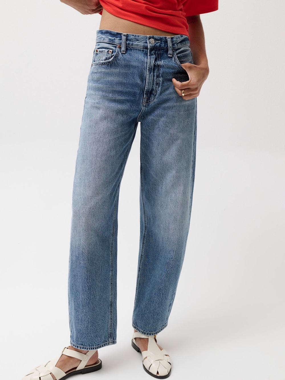 Pistola Wes Mid-Rise Straight-Leg Jeans in Blue Sz 25p